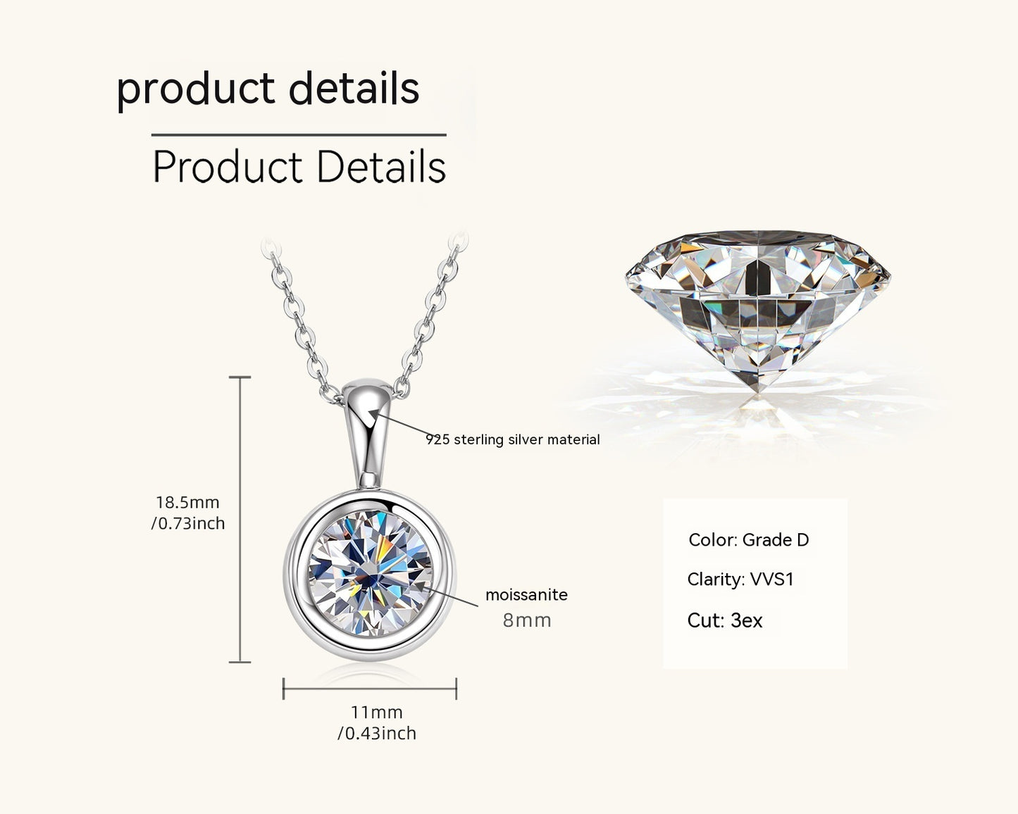 Female Design Sense Moissanite Pendant Necklace S925 Silver Clavicle Chain